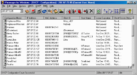 DHCP screen shot